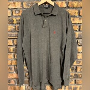 Vintage Polo Ralph Lauren Mens Large Dark Gray Collared Rugby Logo Pony 90’s